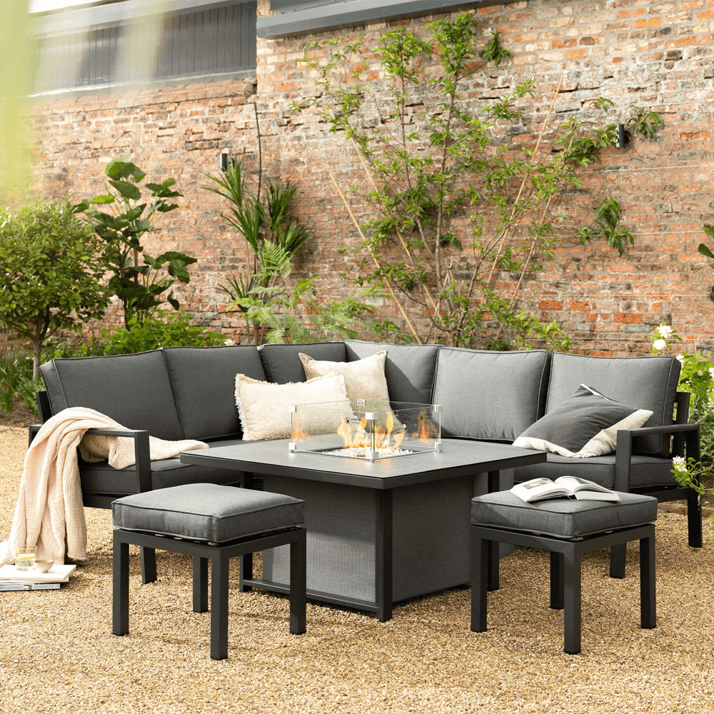 Fierza 6 Seater Garden Corner Set With Rising Firepit Table